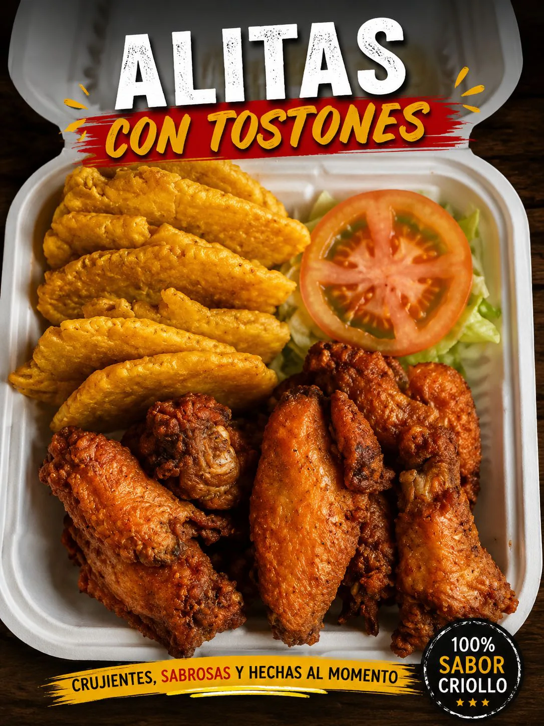Alitas de Balalaika Express servidas con papas fritas