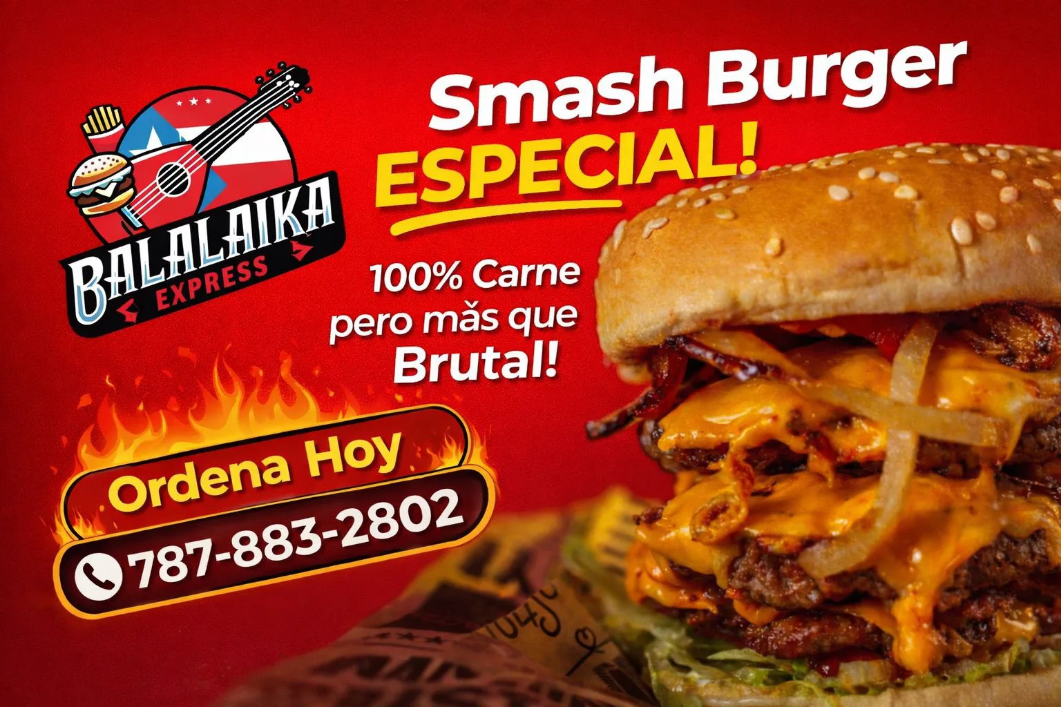 Smashburger de Balalaika Express con papas fritas